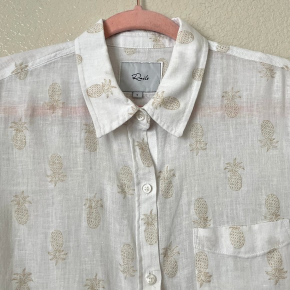 Rails Top Womens Small White Gold Charli Pineapple Linen Button Down Tropical - Picture 4 of 11